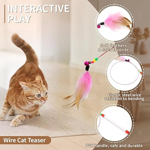 Miniatura 7 de Kit de juguetes para gatos de 25 piezas con túnel arcoíris, paquete interactivo de juguetes para gatos de interior, juego variado de gatitos,