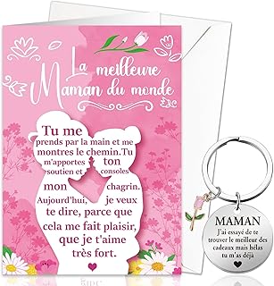 DPKOW Idée Cadeau Fête des Mères offert par sa Fille, Carte de Fête des MÈRES pour Maman, Porte-clés de FÊTE des MÈRES et Fille Cartes de Vœux, Maman Cadeaux d'Anniversaire Noël