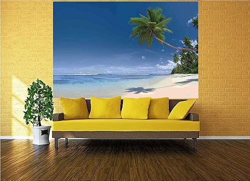 Miniatura 2 de Mural de pared de 55.0 x 30.0in, paisaje del mar y el cielo en la playa, exótico tropical fantástico paisaje hawaiano caribeño decorativo, papel