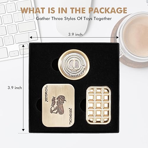 Miniatura 2 de SOWSUN Fidget Slider Toy Suite Paquete de juguetes magnéticos de metal para adultos, 3 piezas deslizantes hápticos Poker Push Card Coin Office,