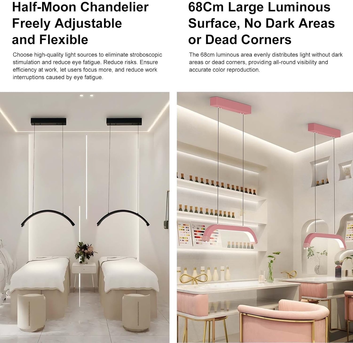Lampadario a Mezza for Ciglia, Lampada a LED Dimmerabile da 28 Pollici 48W for Estetista Nail Tech Beauty Tatuatori, Luminosità 3360LM Altezza Regolabile Rosa(Black)