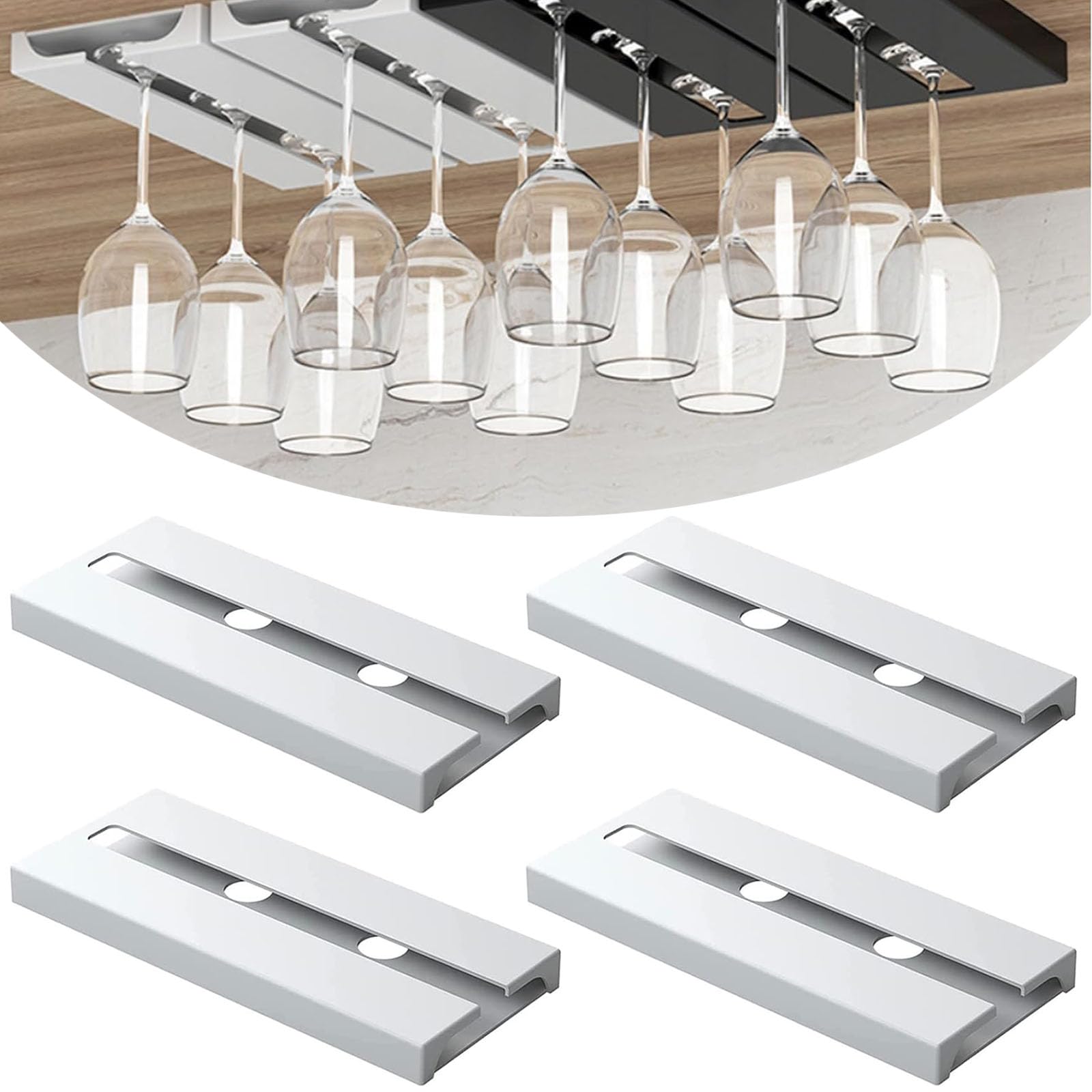 Porta Bicchieri Da Vino Sospeso - 4 Pezzi, Senza Foratura, Per Sottopensile, Nero - Foto 2