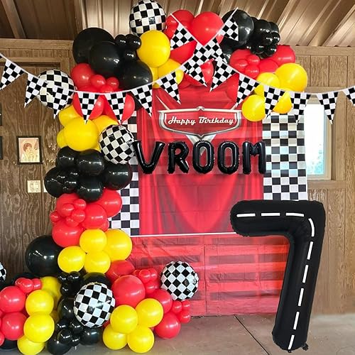 Miniatura 20 de 134 piezas Suministros de decoración de fiesta de cumpleaños de coche de carreras para niños - Globos de temática de carreras de cumpleaños Globos