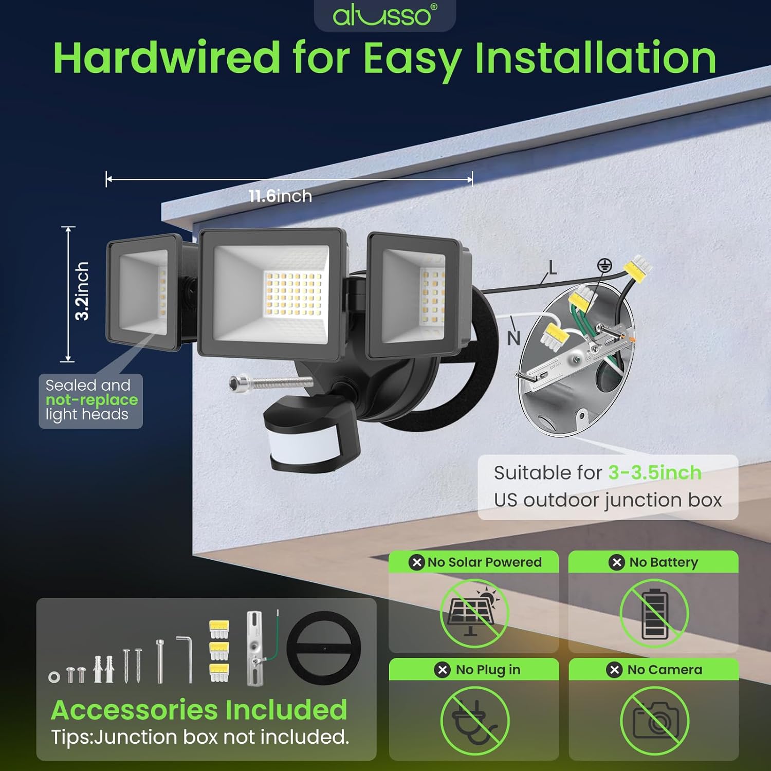 ALUSSO Motion Sensor Outdoor Lights Hardwired(Not Solar),40W 4500LM Flood Lights Outdoor 120V,3 Modes(Dusk to Dawn/Auto/On Time), 3CCT 3000K/4000K/6500K Security Light for Garage Yard Porch,Black,ETL