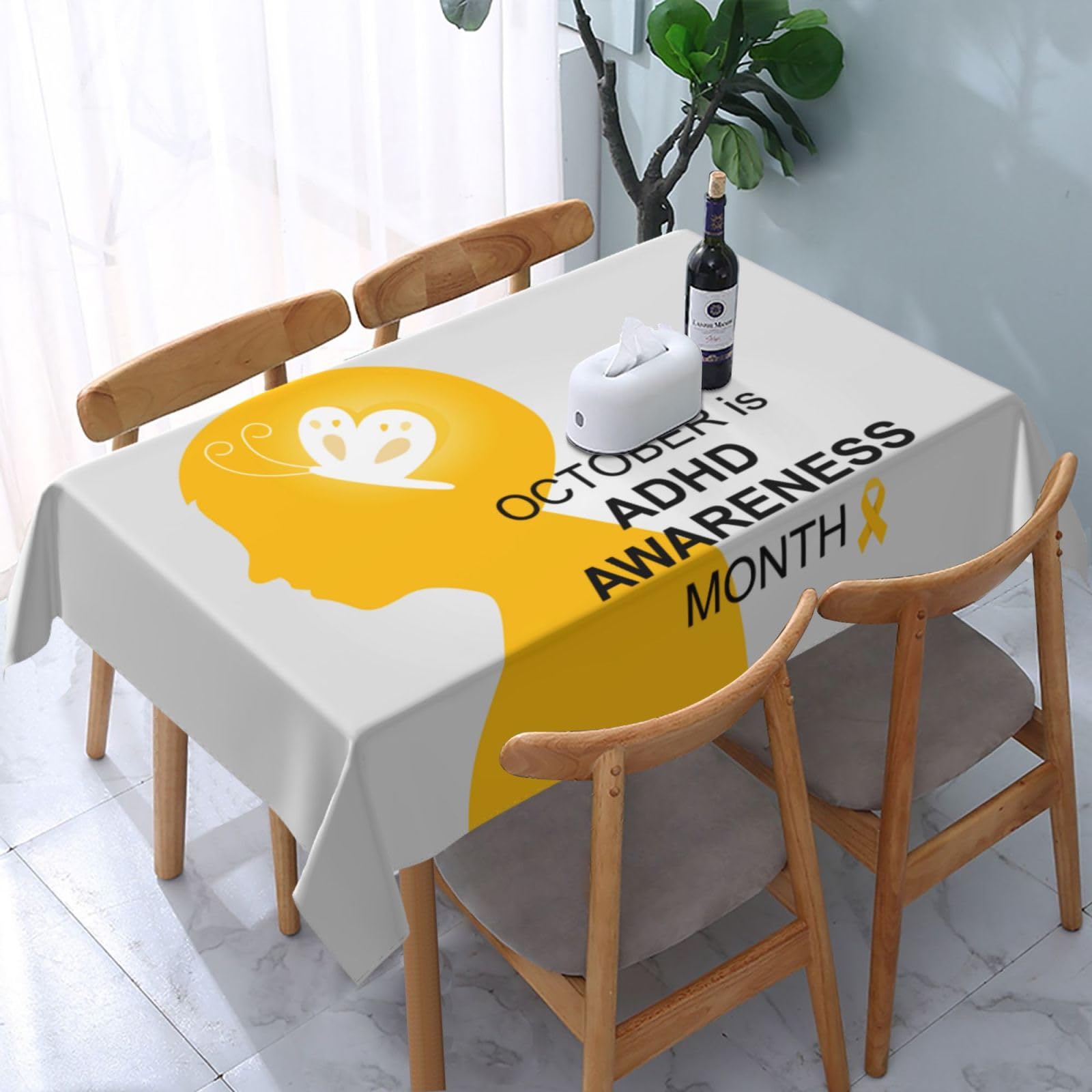 JunHeArt Adhd Awareness Month Tablecloth Rectangle Table Cover Washable Table Cloths Decor For Kitchen 54" X 72"