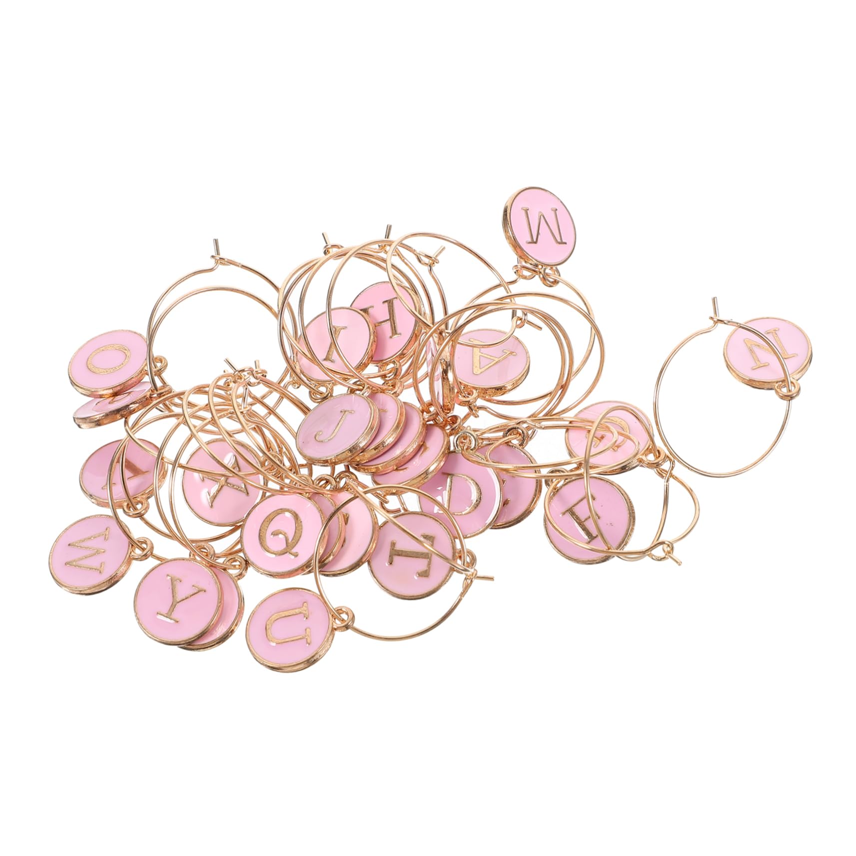 MAGICLULU 130 Pz Anello Di Bicchiere Di Vino Etichette Delicati Segnatazza Ciondoli Del Vino Dell'alfabeto Incantesimi Di Vino Marcatori Di Tazze Lega Di Zinco Rosa