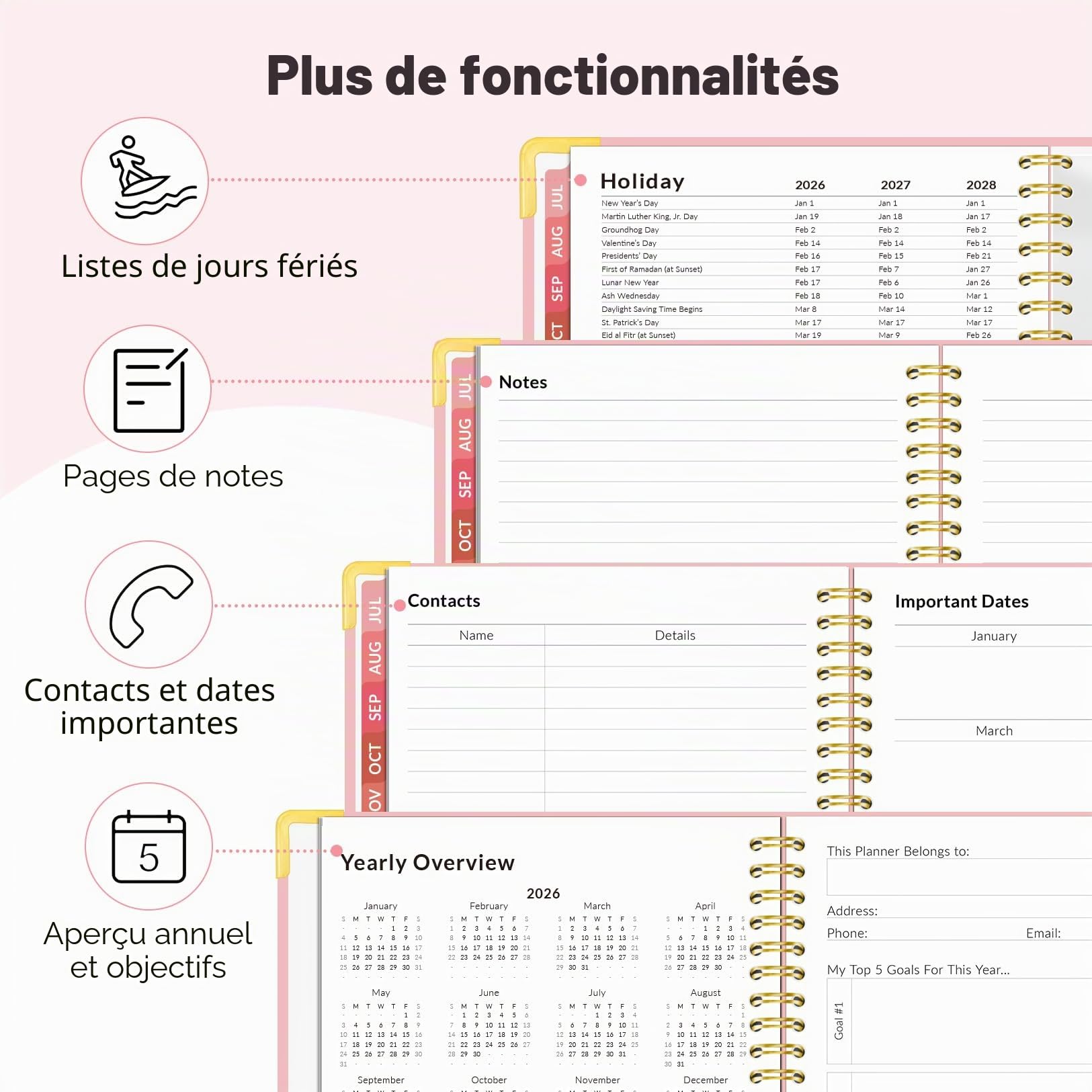 Forvencer Agenda scolaire 18 mois 2026-2027 de juillet 2026 à décembre 2027, 16 x 21,3 cm, calendrier hebdomadaire et mensuel, agenda quotidien, fournitures scolaires pour étudiant et enseignant