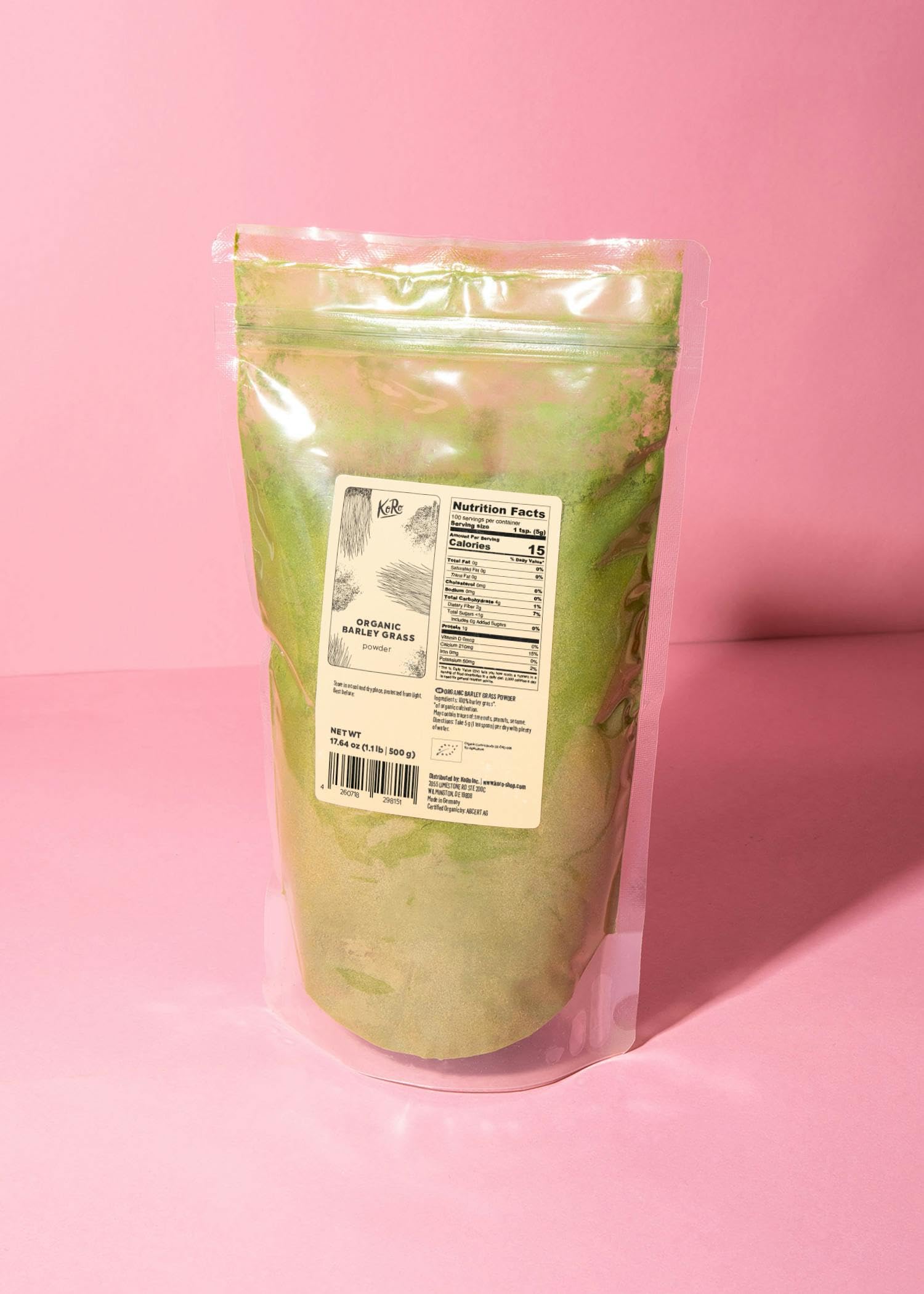 KoRo - Bio Gerstengras Pulver 12 x 500 g - Superfood aus zertifiziert biologischem Anbau ohne Zusätze