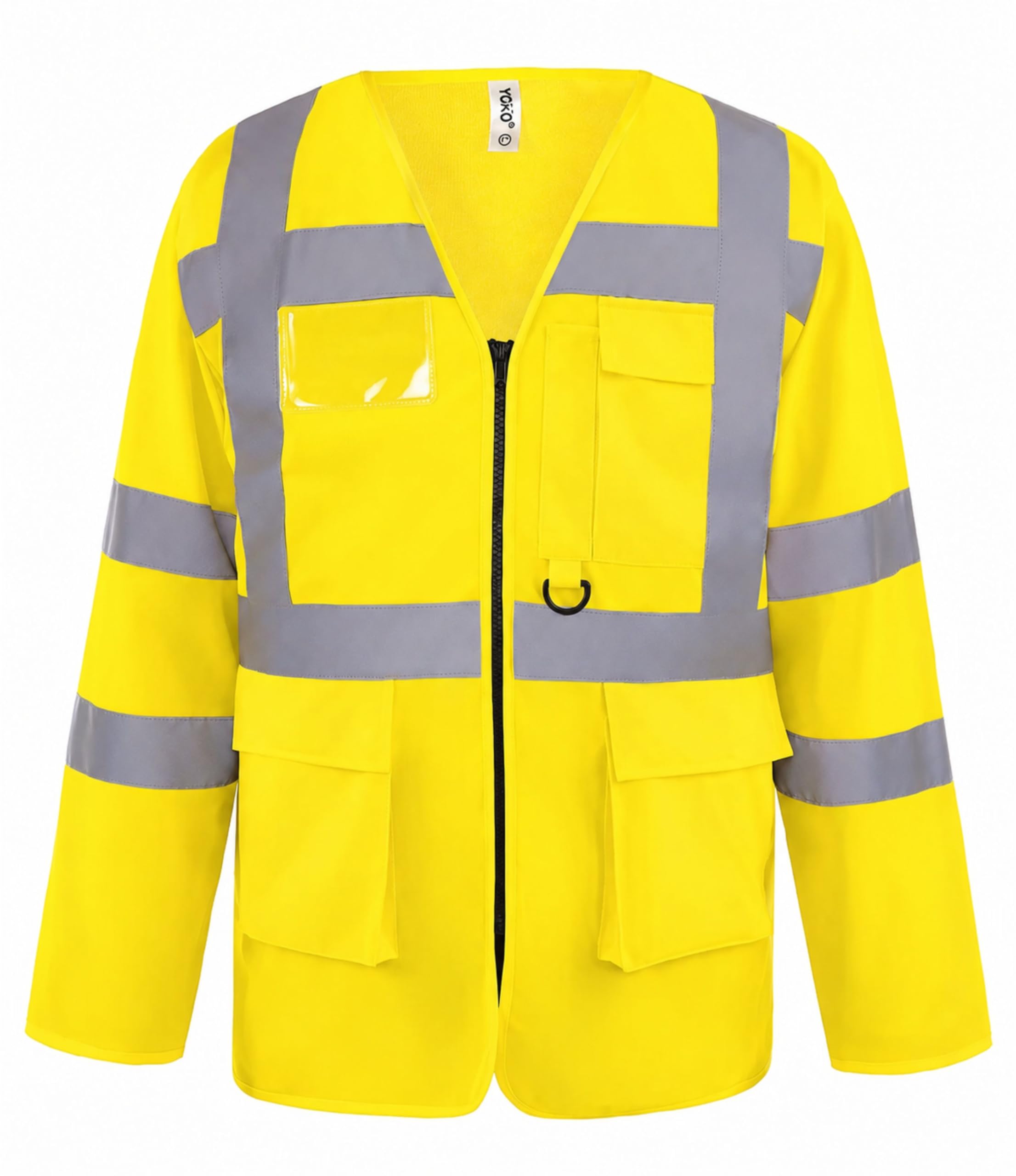Brook Hi Vis Yoko Premium Hi Vis Vest Zipped Long Sleeve Safety Vest with Pockets – High Visibility Hi Vis Vest with Pockets for Construction, Warehouse, Duties - Work Tops for Men Yellow,XL
