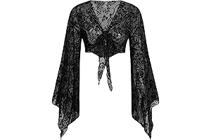 Women's Lace Bell Sleeve Top with V-Neck and Tie Front