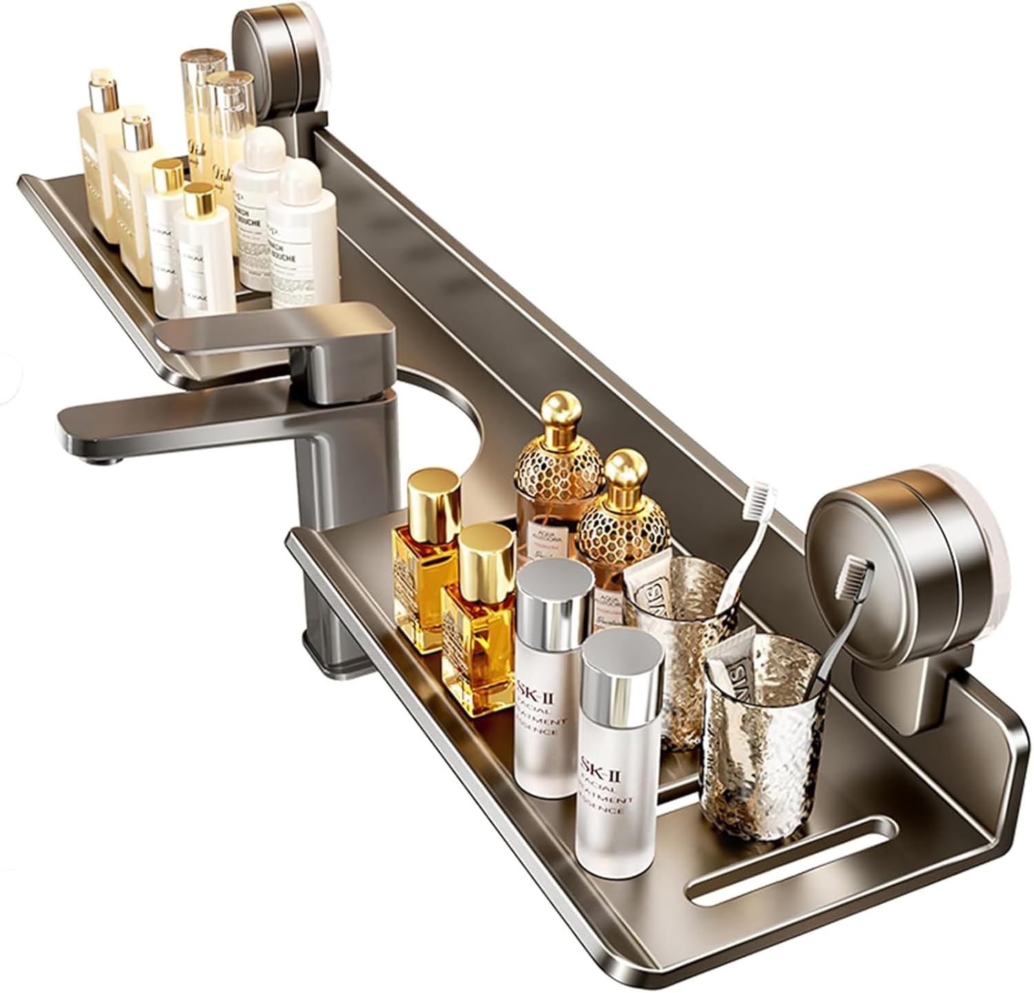 Shower Caddy Suction Cup,Above Sink Shower Shelves for Bathroom Accessories,Large Capacity Bathroom Organizers and Storage,No-Drilling Removable,Wall-Mounted Kitchen and Home Decor (19.6 inch)