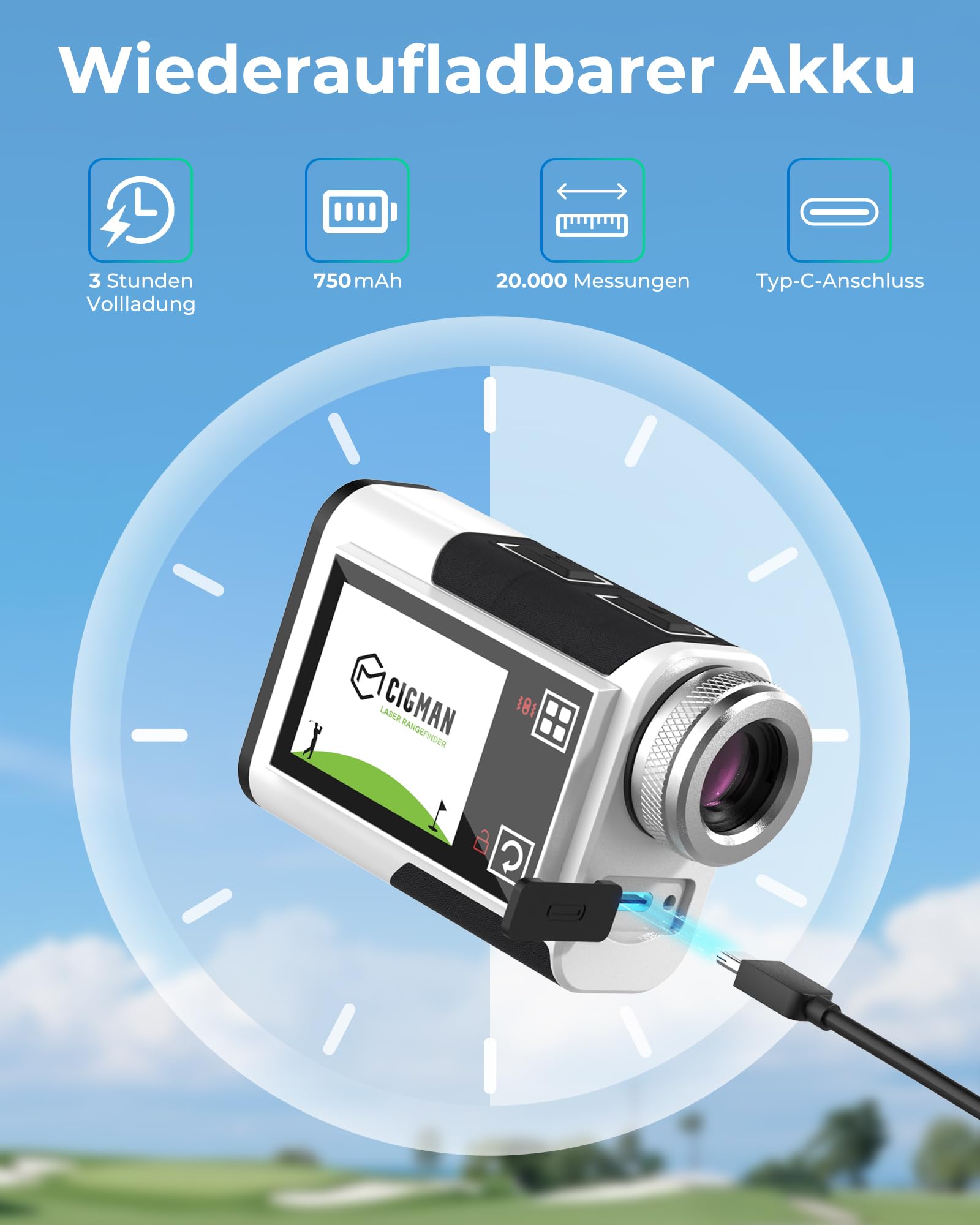 CIGMAN 1312Y Laser-Golf-Entfernungsmesser mit seitlichem Touchscreen, Neigungskompensation, 6-fache Vergrößerung, ±1Y Genauigkeit, Magnetstreifen, externes Farbdisplay, Flaggensperre, ±1 m Genauigkeit