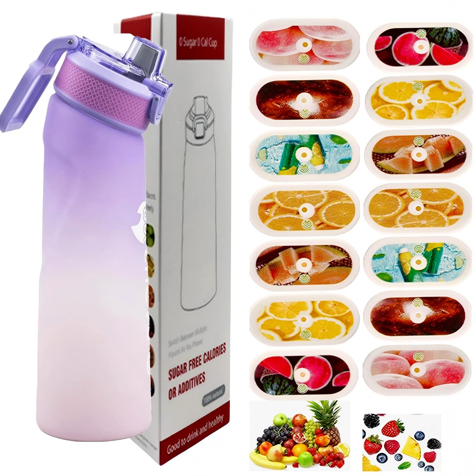 700ml sports water bottle with pods in 14 flavours, the tritan material is not afraid of high temperatures, and the natural fruit flavor extracted makes drinking water safe and tasty.0 Sugar 0 Calorie