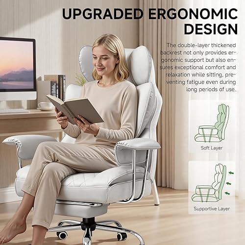 Miniatura 5 de COMHOMA Silla de juegos grande y alta con soporte lumbar de resorte de bolsillo, silla de oficina ergonómica con reposapiés, silla de escritorio