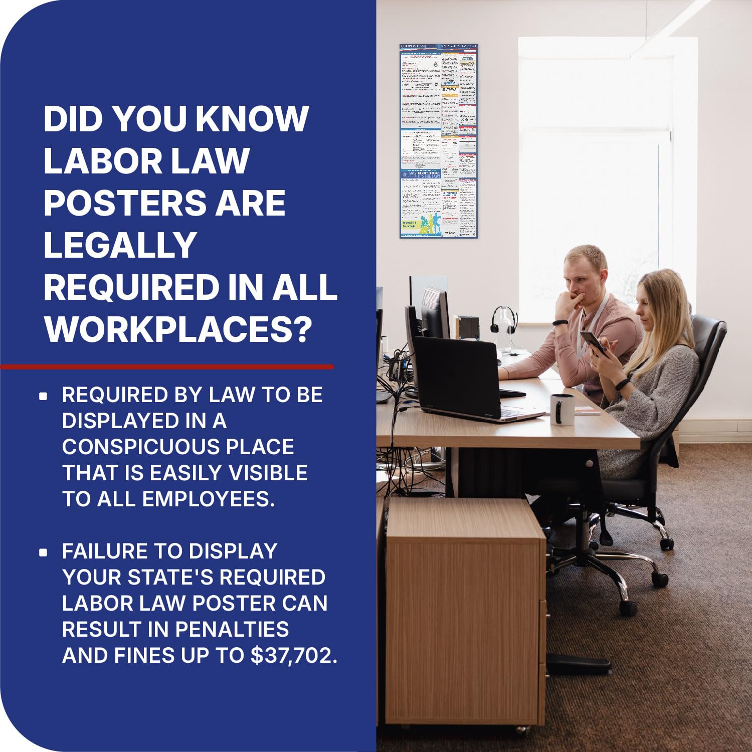 COMPLIANCE AUDIT CENTER Póster 2022 de las leyes laborales estatales y federales de California, cumple con la OSHA, 24 x 36 pulgadas, publicación requerida todo en uno, laminado (póster de la ley