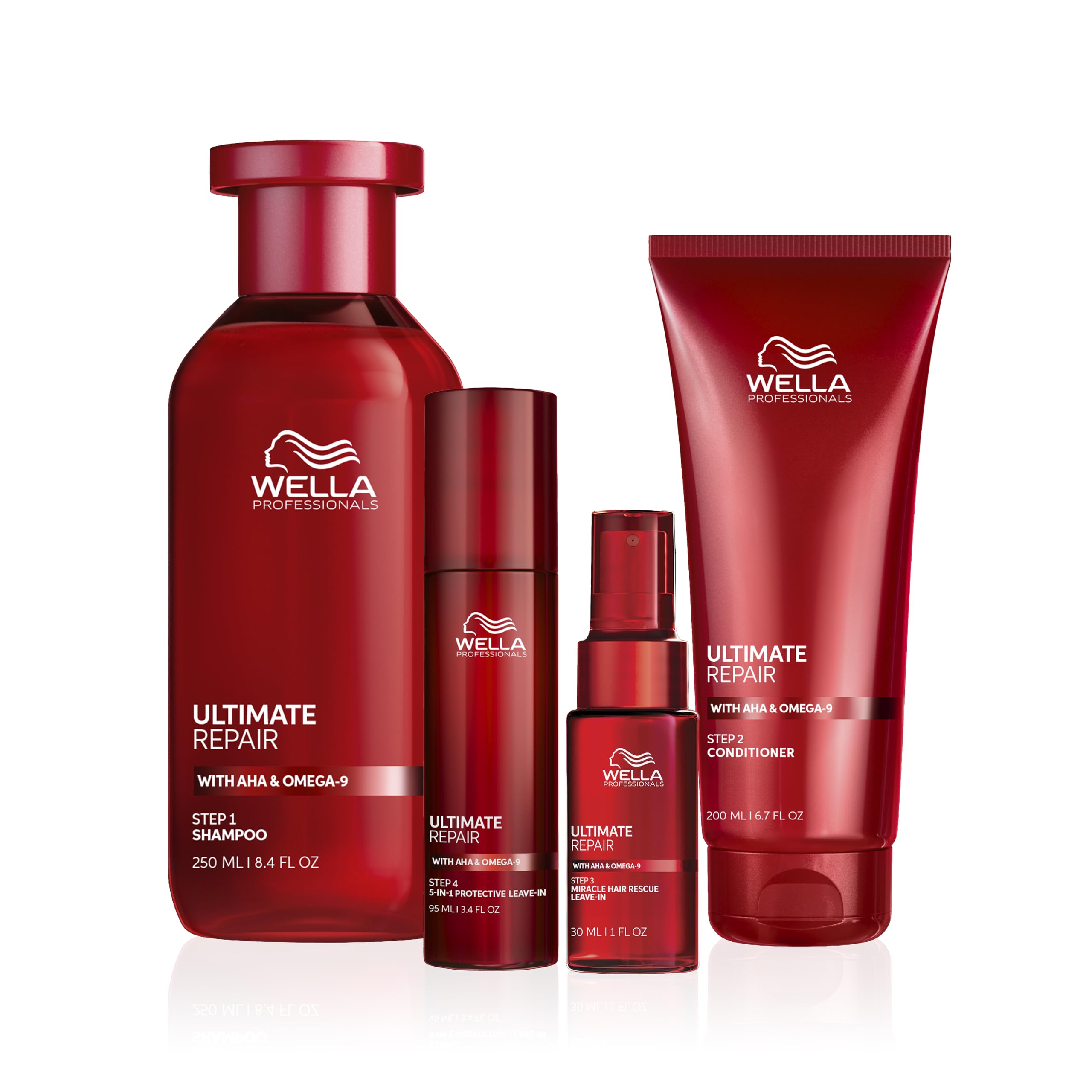 Wella Professionals | Pack Ultimate Repair | Repara y restaura el cabello dañado | Fortalece y Nutre | Champú (250ml) + Acondicionador (200ml) + Spray Tratamiento Miracle Hair Rescue (30ml) + Sérum Pr