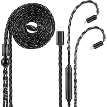 USB-C to Dual 2pin 0.78mm IEM Balance Earbud Cable, 8-Core OCC Silver-Plated HiFi Earphone Cable, Ultra-Flexible Digital Audio Upgrade for In-Ear Headphones, In-line Control 1.3m, Black