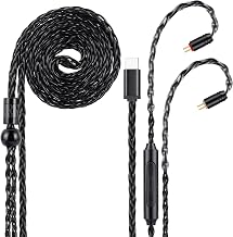 USB-C to Dual 2pin (0.78mm) IEM Balance Earbud Cable, 8-Core OCC Silver-Plated HiFi Earphone Cable, Ultra-Flexible Digital Audio Upgrade for In-Ear Headphones, In-line Control (1.3m, Black)