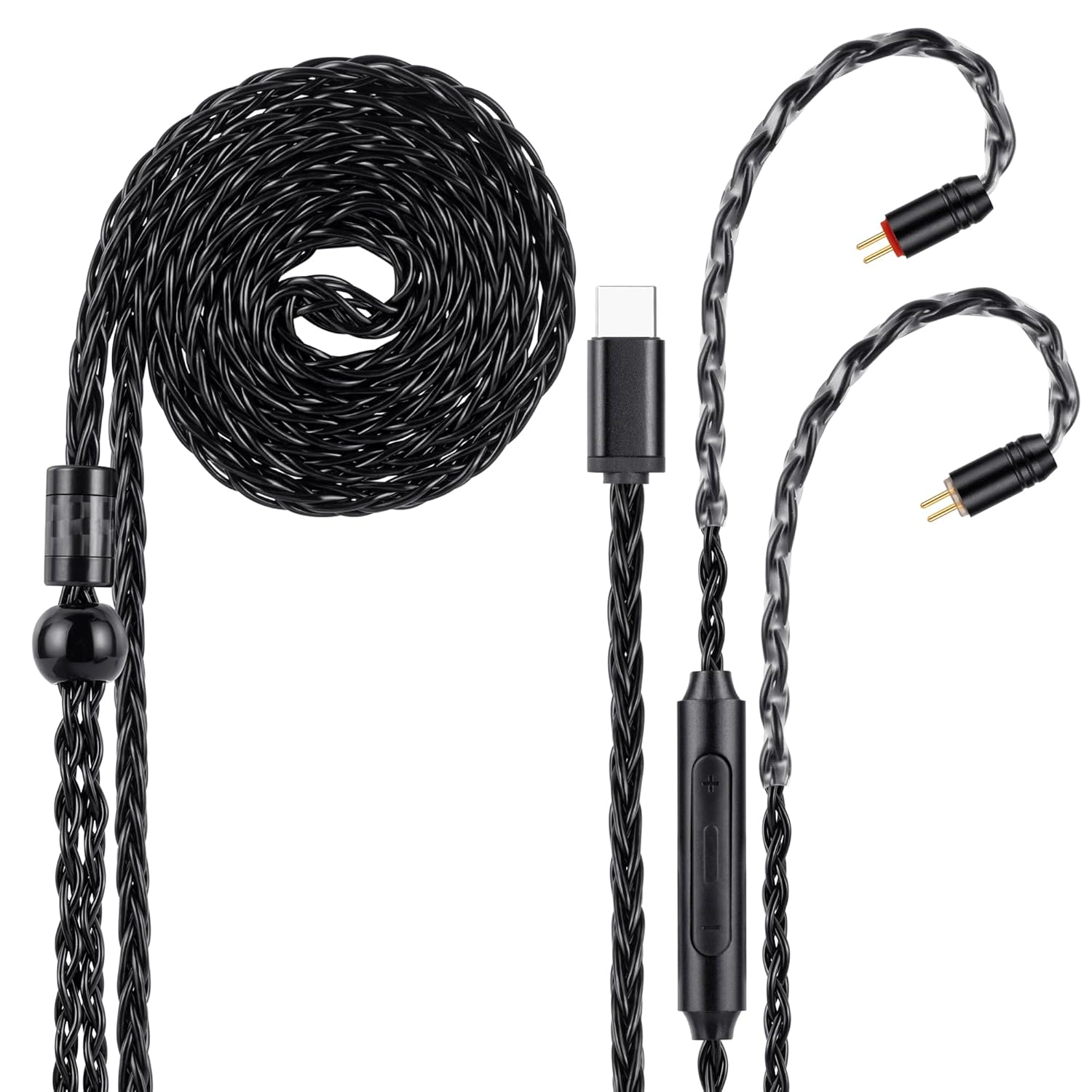 USB-C to Dual 2pin (0.78mm) IEM Balance Earbud Cable, 8-Core OCC Silver-Plated HiFi Earphone Cable, Ultra-Flexible Digital Audio Upgrade for In-Ear Headphones, In-line Control (1.3m, Black)