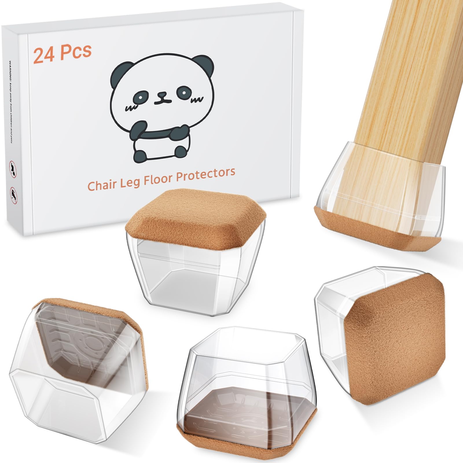 Meldel Protector Patas Sillas 24 Piezas Grande,Transparente Silicona Protector Sillas Patas con Almohadillas de Fieltro,Eliminan el Ruido y los Arañazos (Cuadrada, 28mm-38mm)
