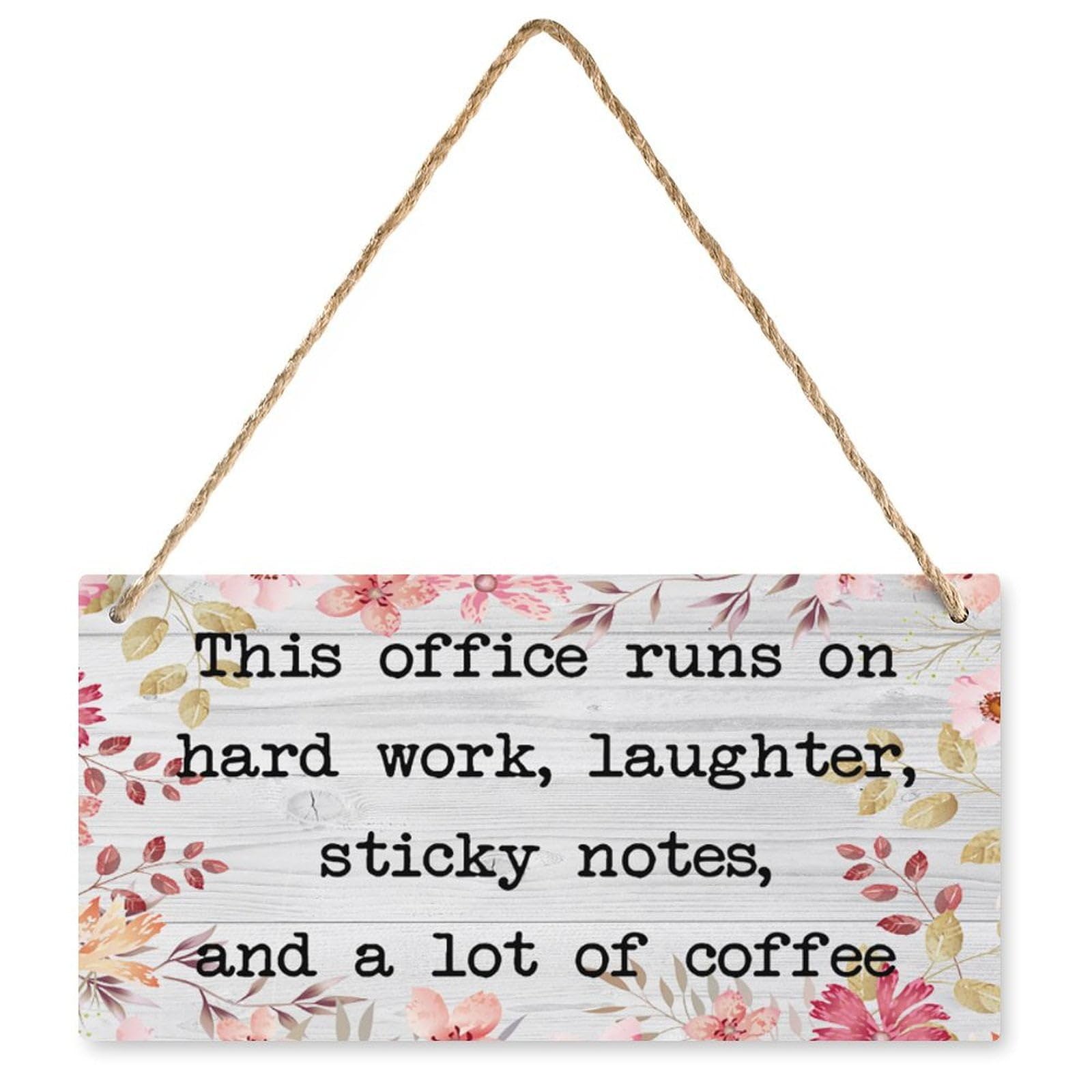Wood Sign This Office Runs On Hard Work Laughter Sticky Notes and Coffee - Home/Office Wall Decor for Teams 12X6 Inch