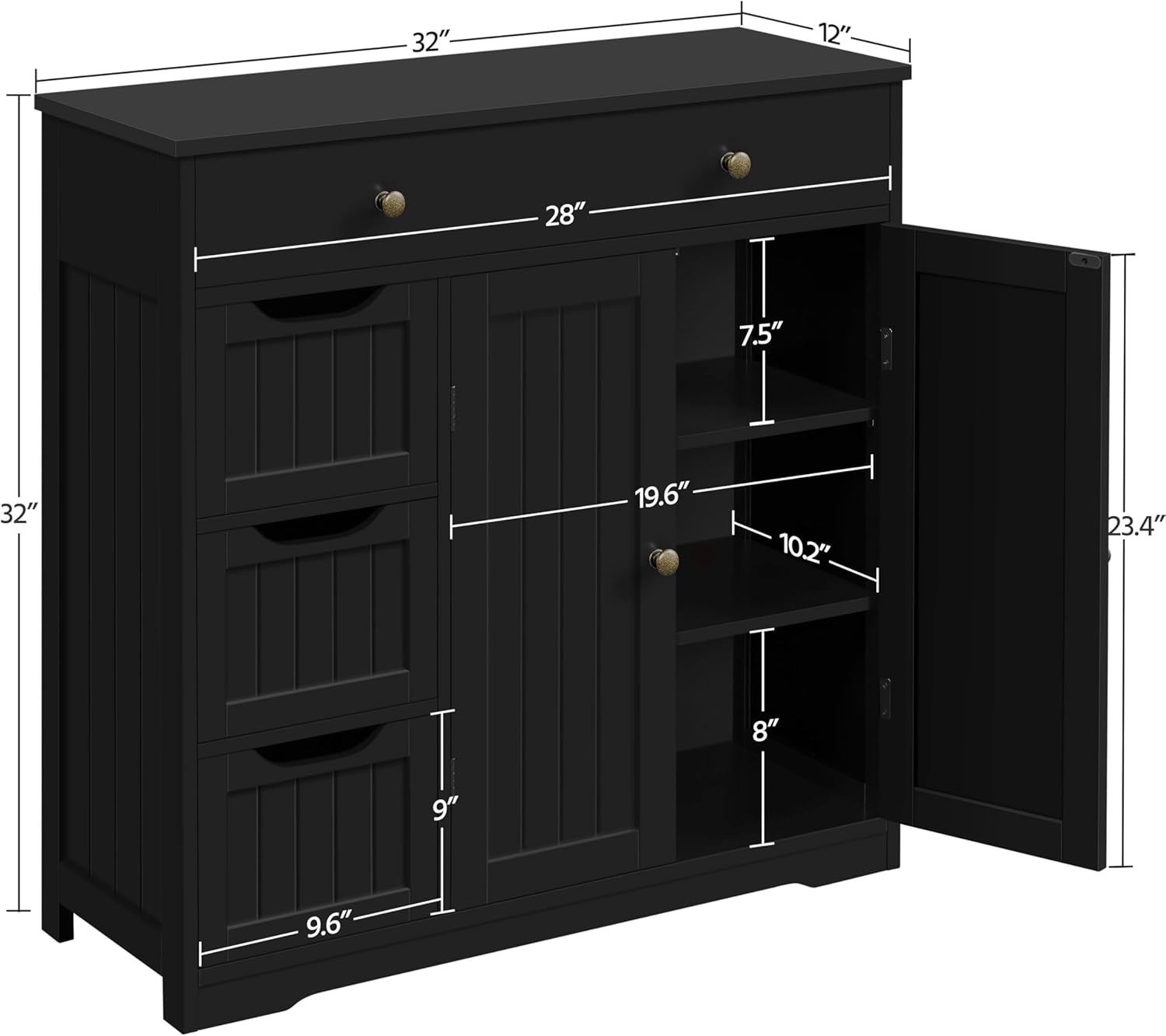 Yaheetech Bathroom Floor Cabinet, Large Storage Cabinet with 4 Drawers & 2 Doors, Free-Standing Cupboard for Kitchen, Bathroom, Entryway, Black