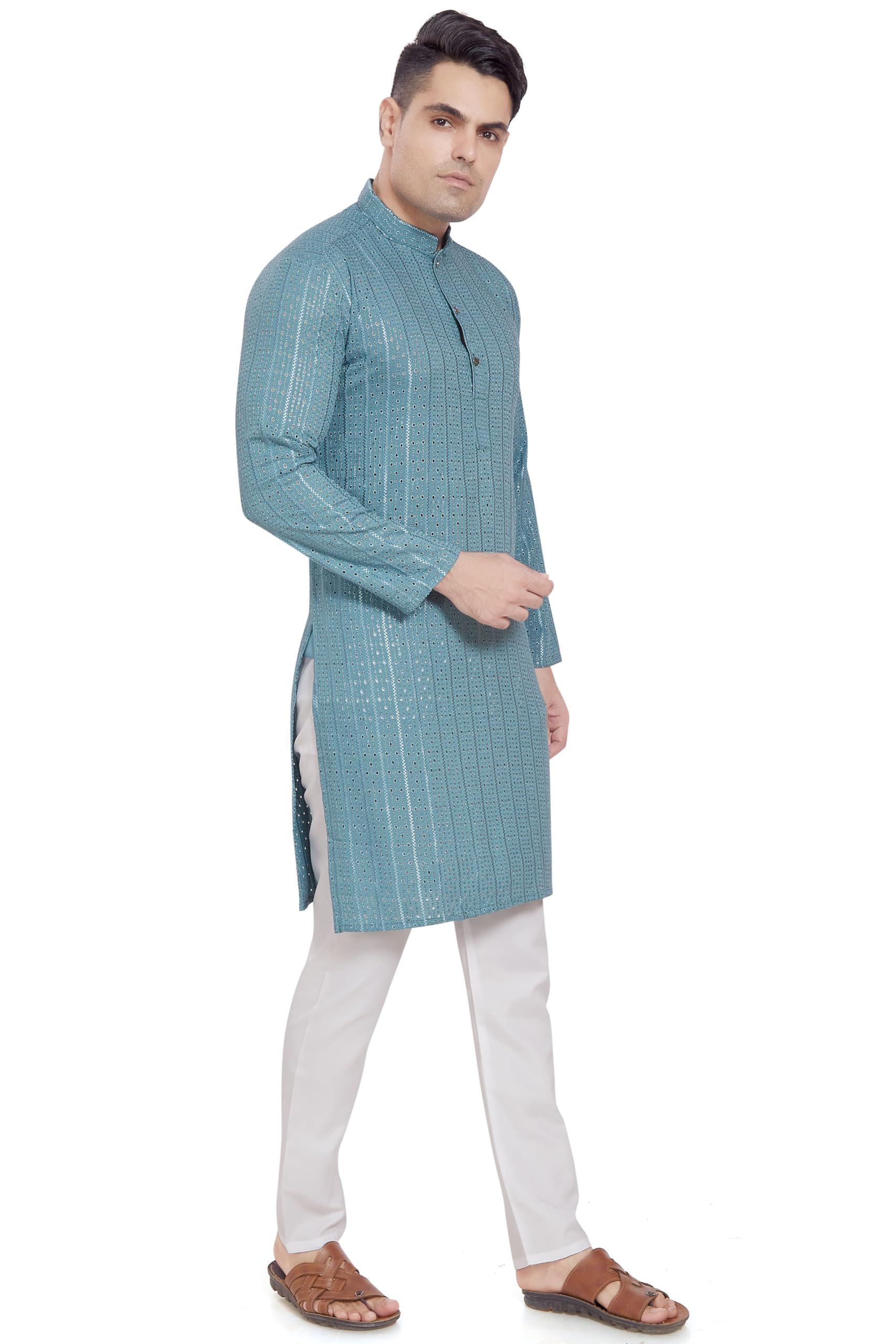 Divisive Men's Embroidered Cotton Blend Only Slim Fit Kurta (Dkrt379_Xxxl_Sky Blue)