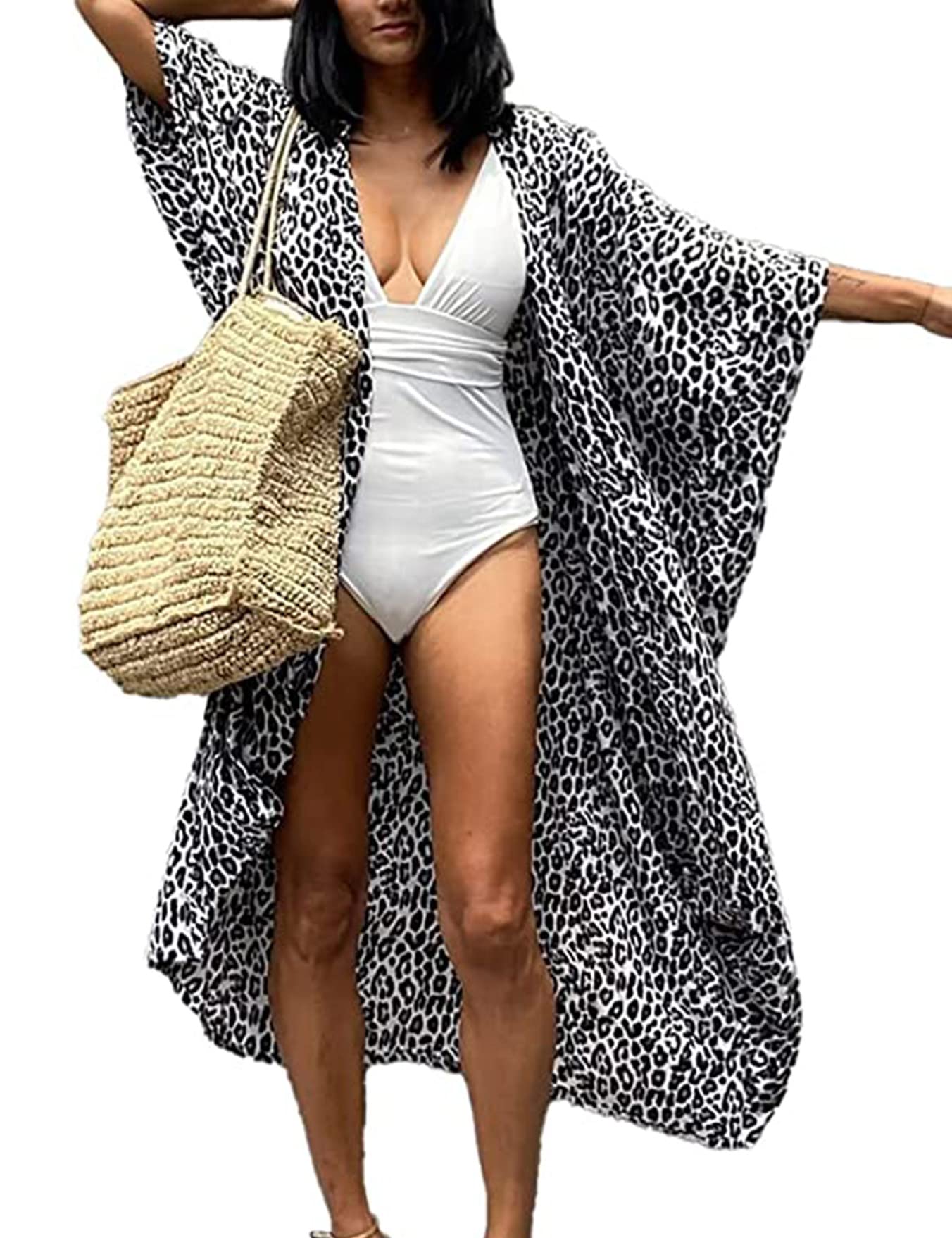 HYUET Mujer Kaftan Vestido de Playa Tie Dye Algodón Cárdigan Maxi Kimono Pareos y Camisola Camisas Playa Bohemia Boho Suelto Verano Traje de Baño Bikini Cover Up Talla Grande Elegante