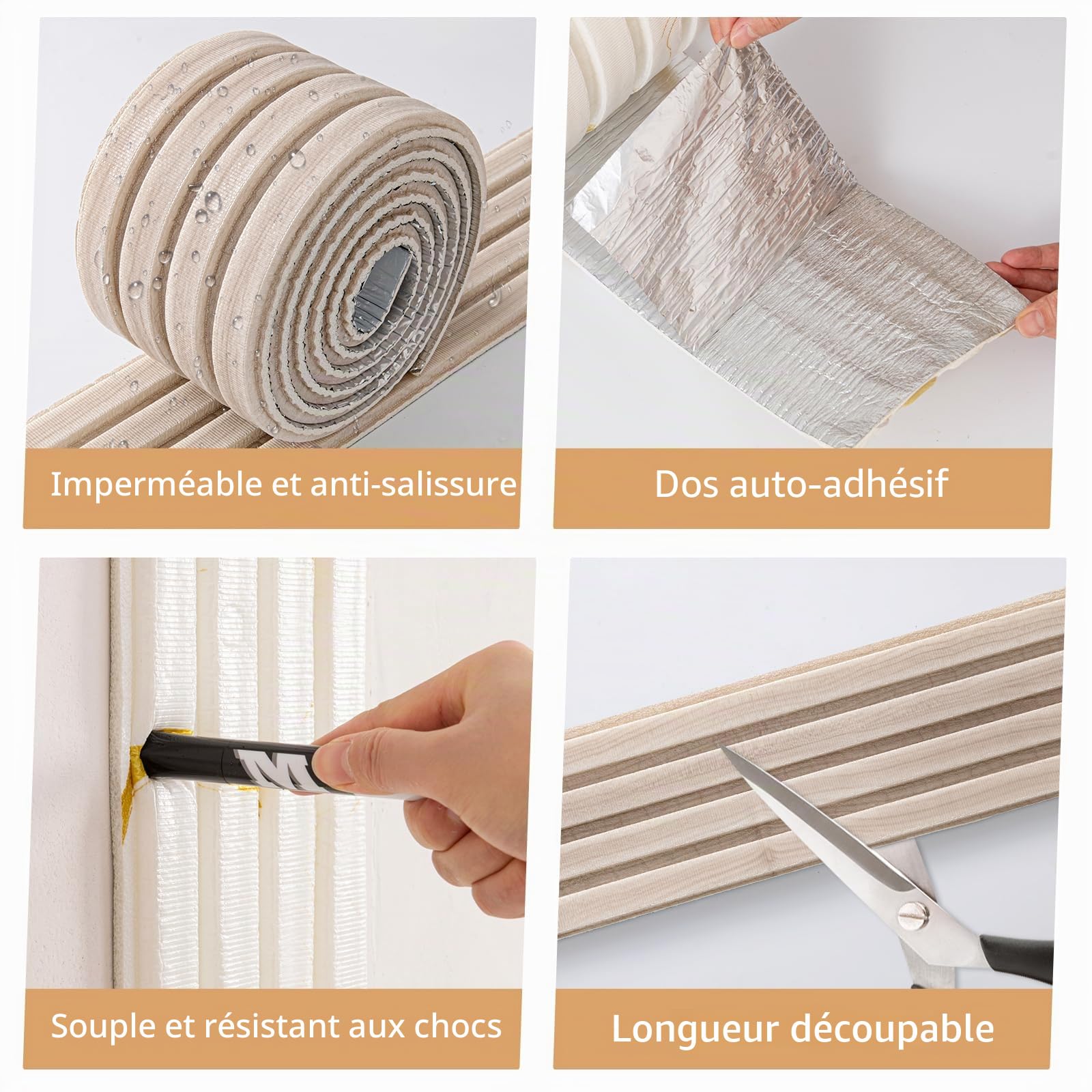 Panneaux muraux rembourrés, 11 mm d'épaisseur, anti-collision autocollant, coussin en mousse souple 3D, protection des bords muraux, protection murale, 16 cm x 2,8 m (grain)