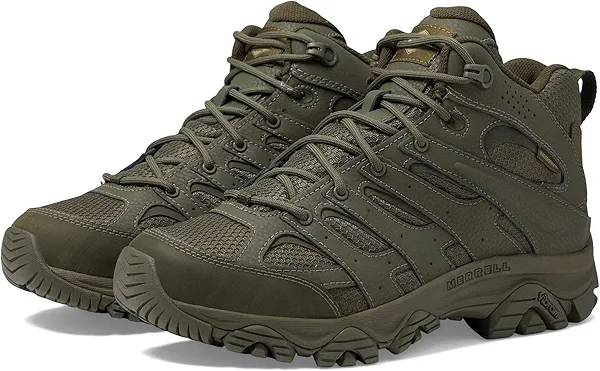 Merrell Men's Moab 3 Tactical Mid Waterproof Boots, Coated Leather & Mesh Upper Combat Hiking Work Shoes Military