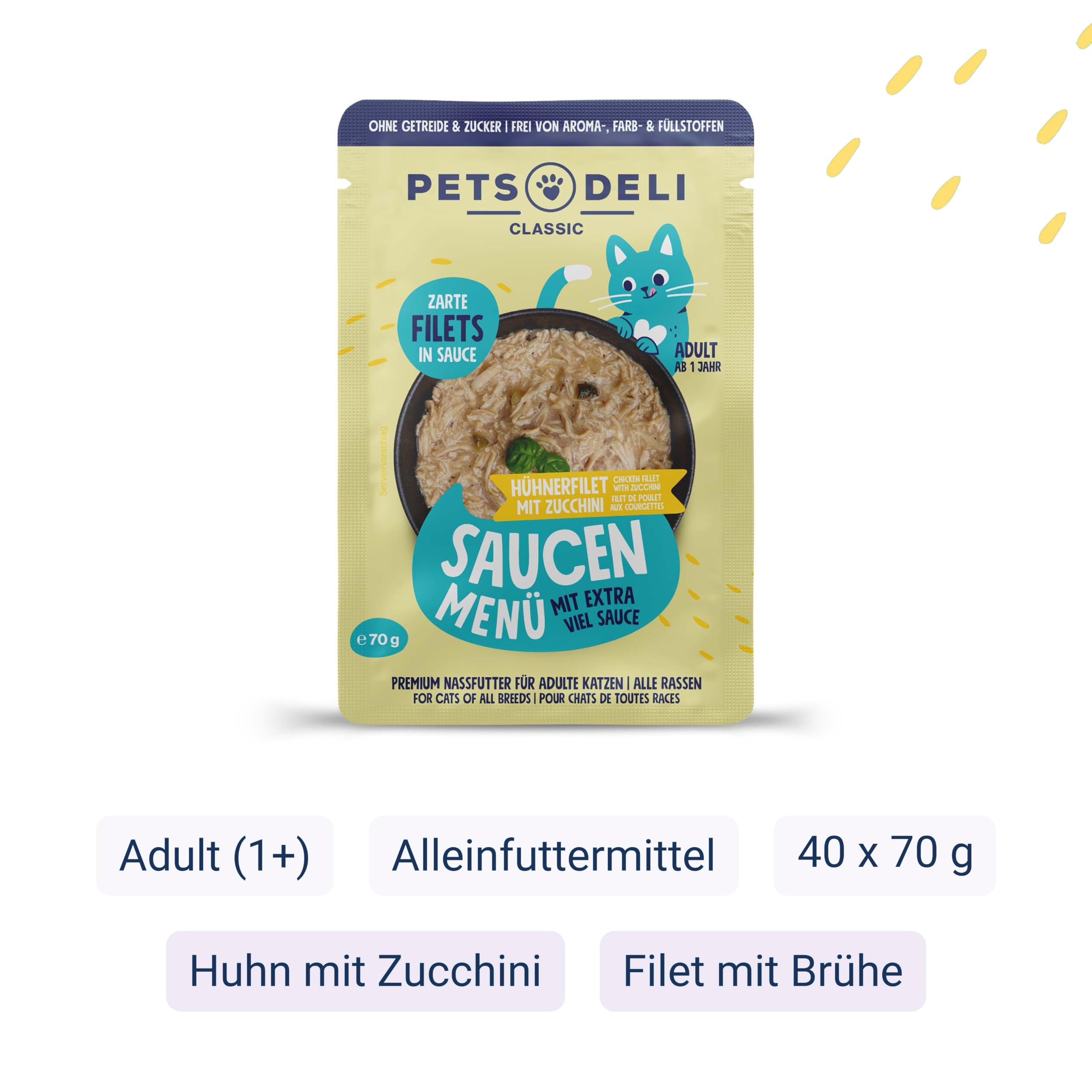 Pets Deli Saucen Menü Huhn & Zucchini für Katzen, 40 x 70 g