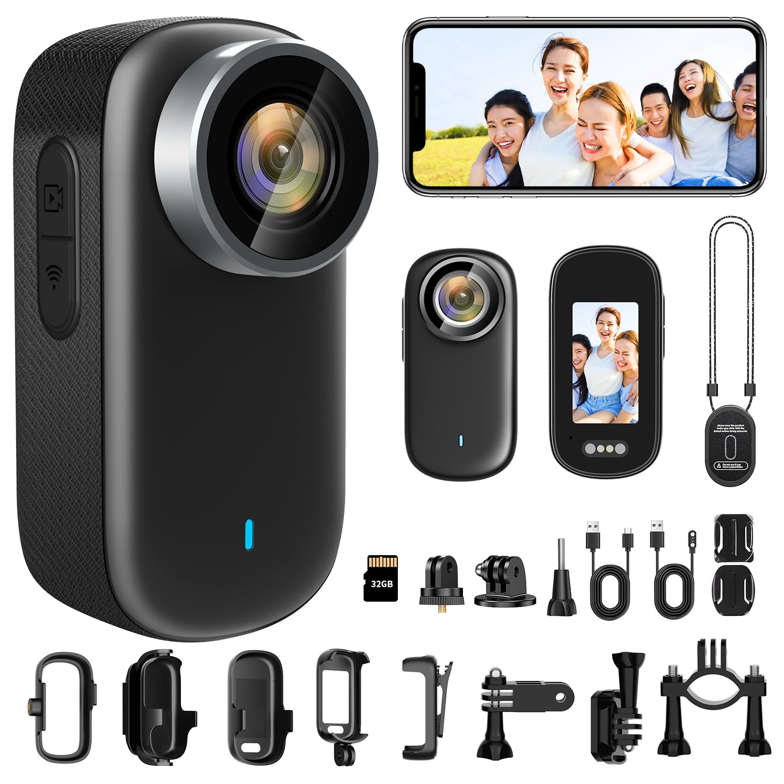 Caméra d'action WiFi 4K Étanche 150° Sportive avec Écran 1.3 Pouce et Batterie 3 Heures - Noir