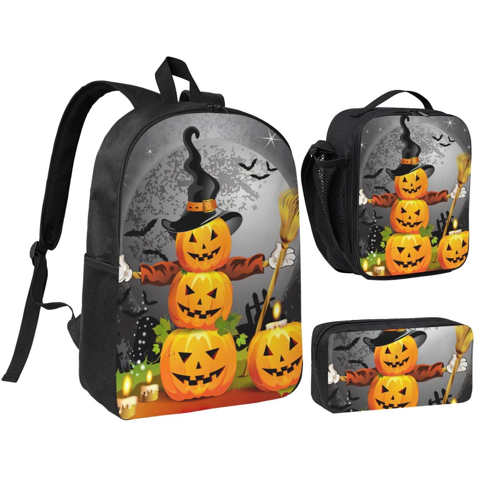Sac à dos d'école 3 pièces EdWal imprimé citrouille avec trousse stylos - 8