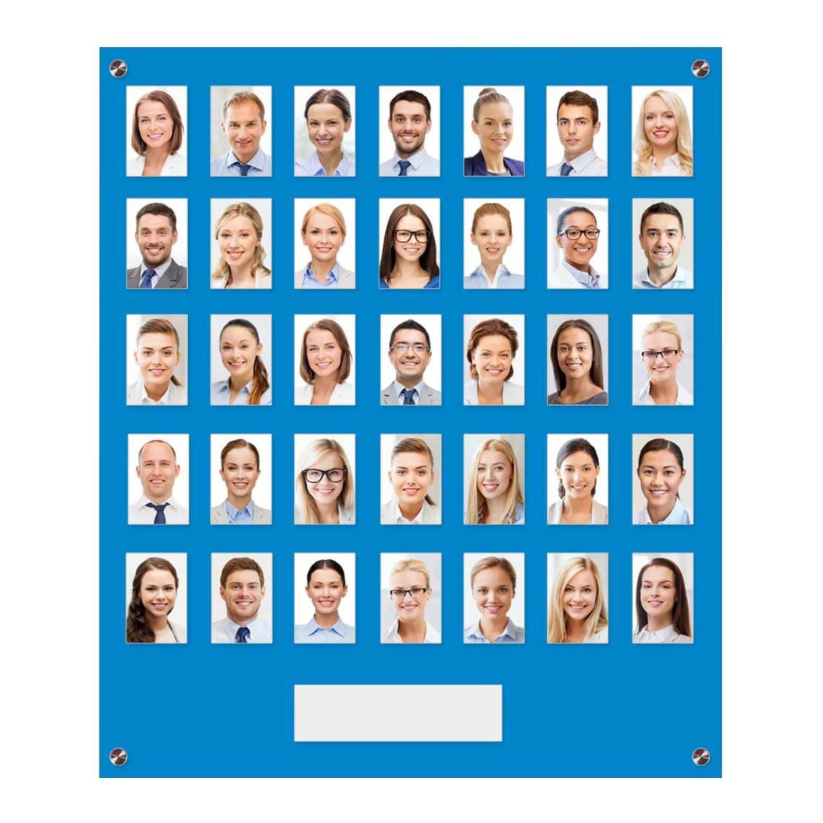 Get Acrylic Photo Frames - Light Blue 35 Pocket Image Staff, Student, Employee Display Board With Pocket Header. 605mm Height x 544mm Width (60.5cm x 54.4cm)