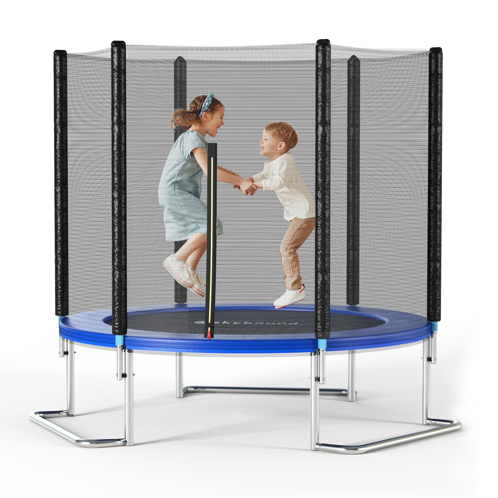 8FT Outdoor Trampoline with Net Enclosure, 8 FT Recreational Backyard Trampolines for Kids and Adults, ASTM Approved L-Shaped Legs for Extra Stability Outdoor Trampoline