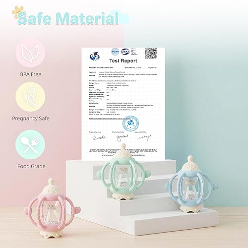 Miniatura 7 de Juguetes sensoriales Montessori para bebés, mordedores de silicona para bebés de 3 a 6 a 12 meses, regalos para recién nacidos, niños y niñas (rosa)