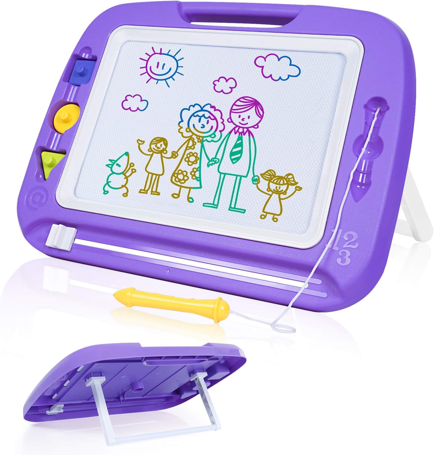 SGILE Magnetic Drawing Board Toy, 16.3X12.8 Magna Doodles with Foldable Stand Foothold 3 Stamps, Non-Toxic Doodles Board for Painting Writing Toddlers Preschooler Learning Development, Purple