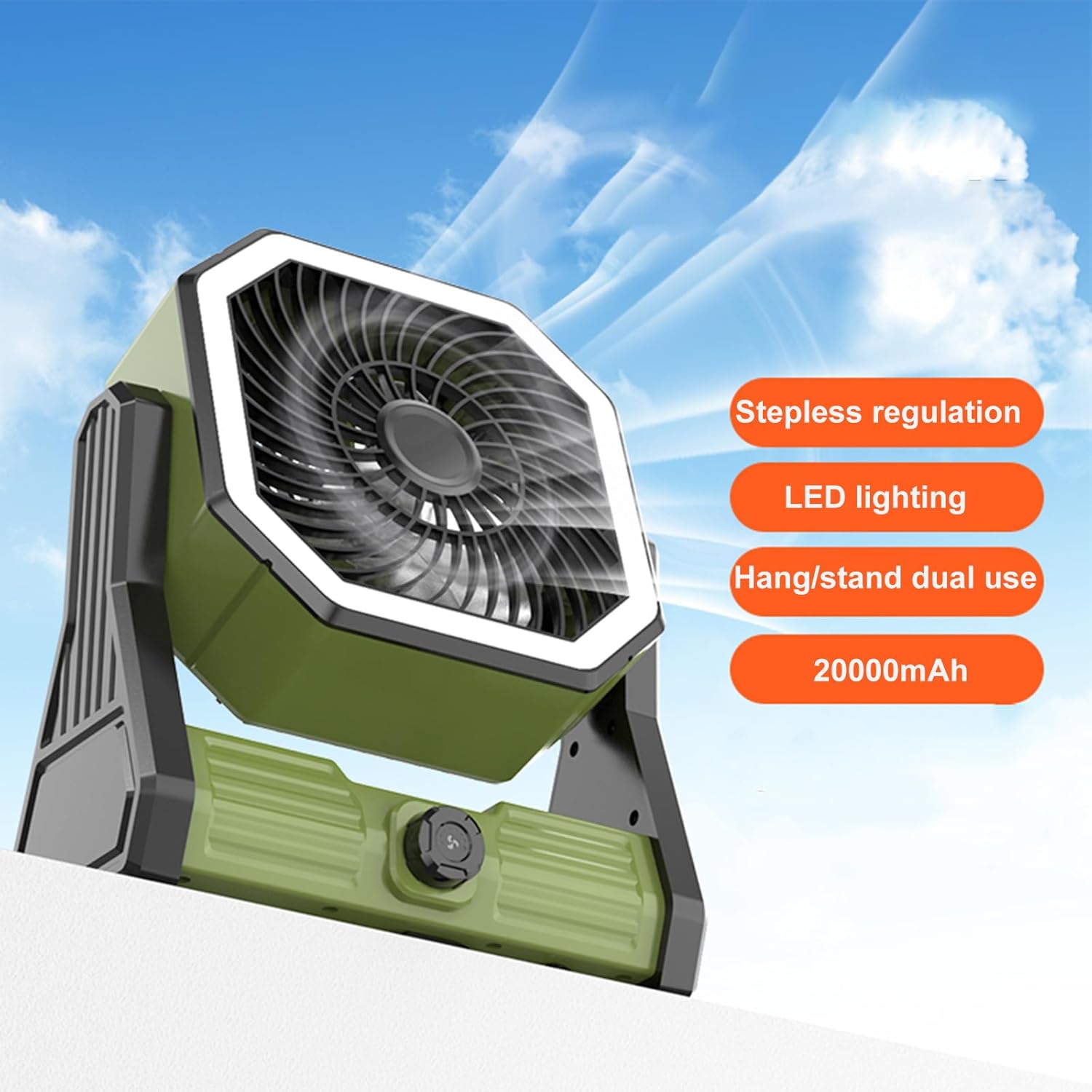 Hanging Camping Fan Rechargeable 20000mah Desk Fan With 4 Gear LED Light USB Fan Quiet For Office Travel Camping