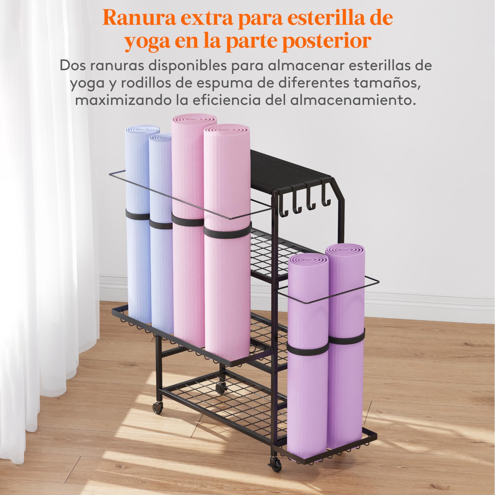 Lifewit Estante de Almacenamiento de Yoga Esterilla, Organizadores de Equipos para Mancuernas/Kit Pesas/Pesa Rusa/Ketelbell, Soporte Multifuncional para Gimnasio en Casa, 98 cm de Altura, Grandes