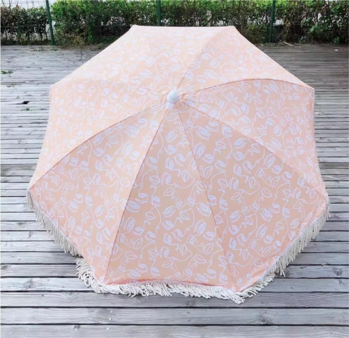 Parasole Parasol Ogrodowy Z Frędzlami O Długości 6,6 Stopy, Funkcja Pochylenia Parasol Plażowy Parasol Zewnętrzny Bez Podstawy Na Taras Ogrodowy Przy Basenie Parasol Ogrodowy(A)
