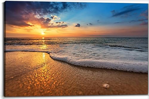 Paisaje marino durante la puesta del sol hermoso paisaje marino natural, lienzo decorativo de pared, cuadros para dormitorio, decoración de pared