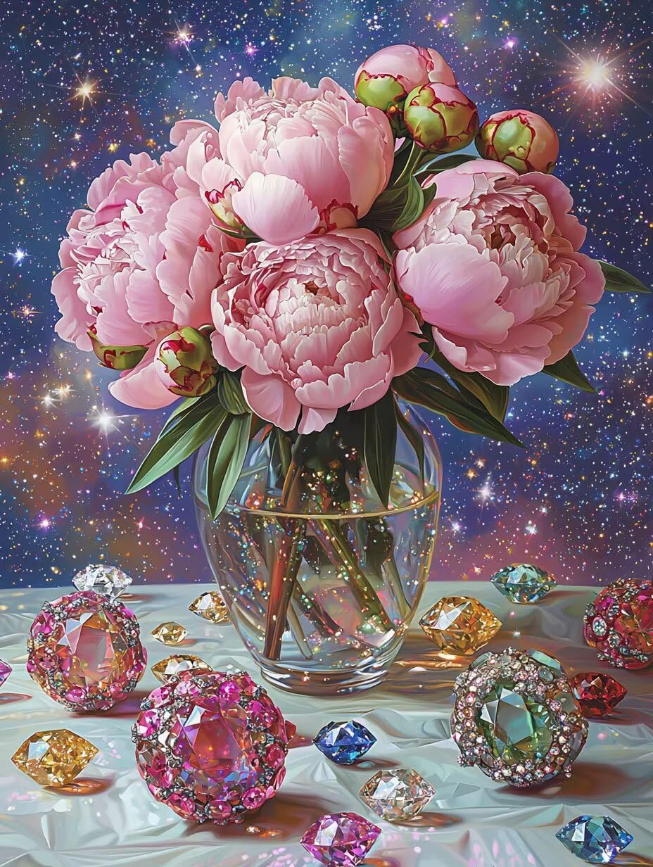 Pivoine sous le ciel étoilé Peinture Numero Adulte Kits, 80x100cm m-1018