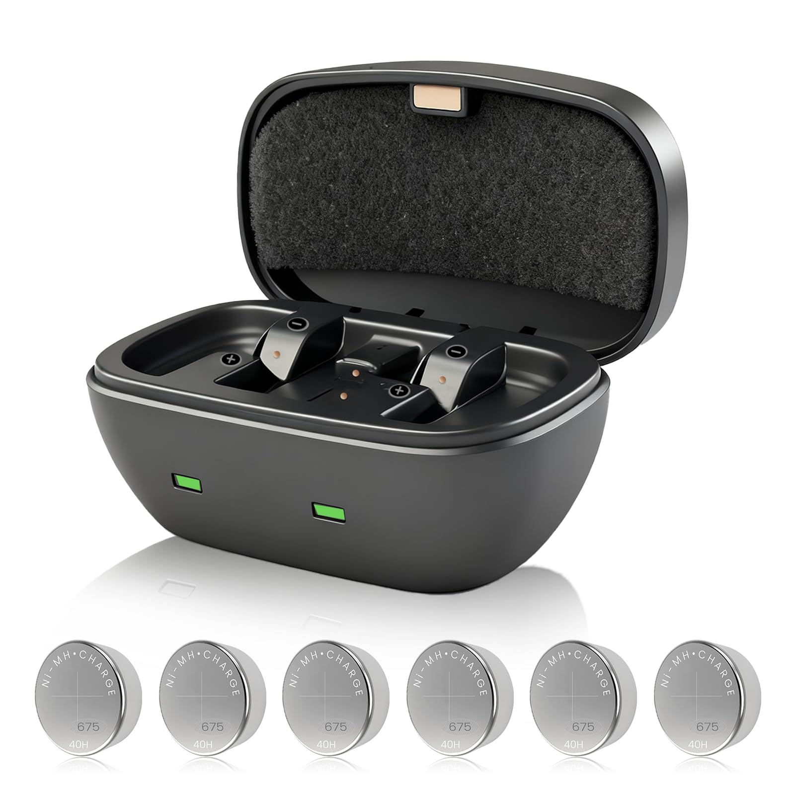 Lot de 4 piles rechargeables 675 pour appareils auditifs et kit de chargeur, piles P675 rechargeables super longue durée pour appareils auditifs (6 piles + chargeur)