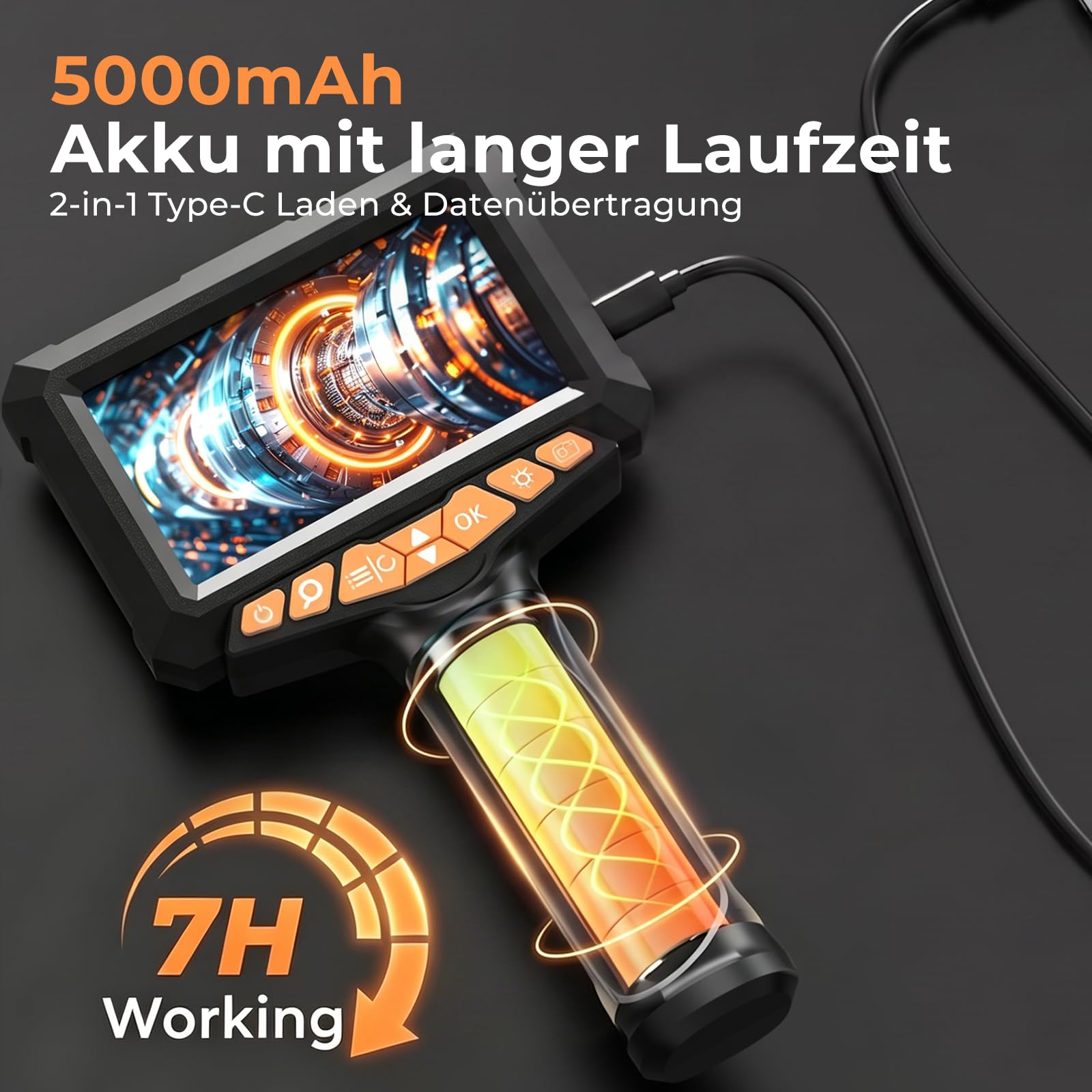 Kentfaith Endoskopkamera mit Licht 5'' Bildschirm 6,2mm IP67 für Auto Motor