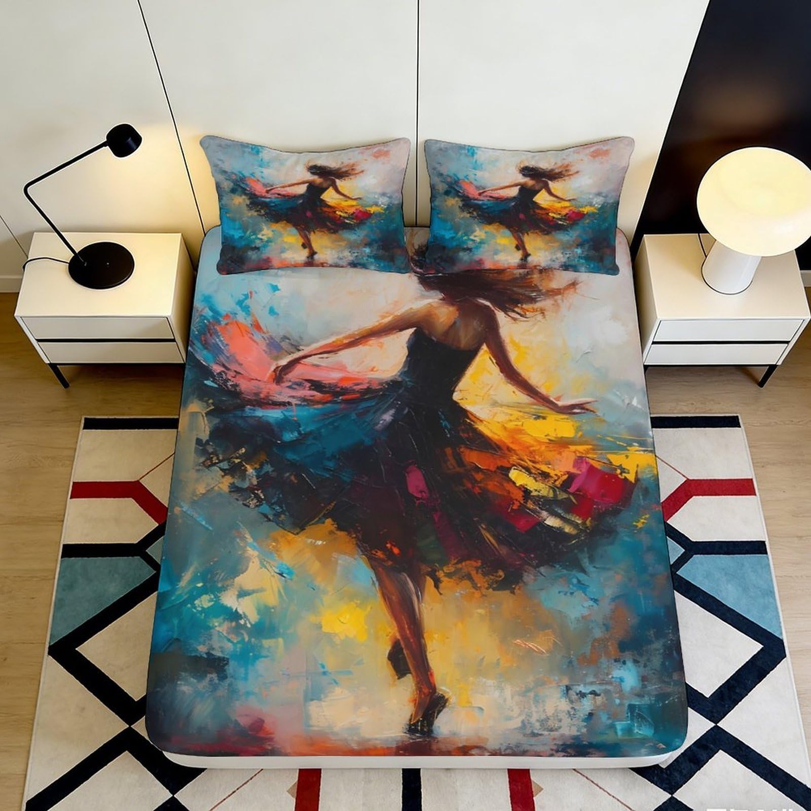 Pnayamiorkfel Style-3 3D Printed Abstract Ballerina Fitted Sheet Microfiber Soft Colorful Dance Art Mattress Cover For Bedroom Decor 90X200x25cm