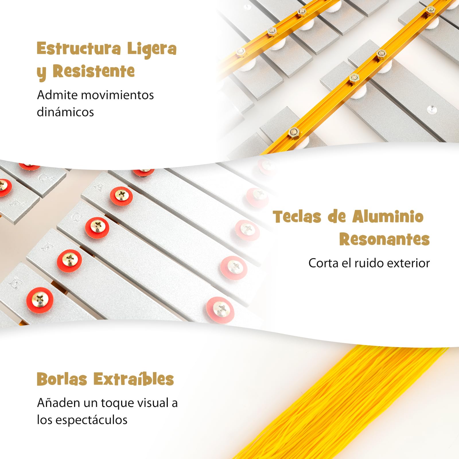 GOPLUS Glockenspiel de Marcha, Lira de Campana de 29 Notas para Banda de Marcha con Teclas de Aluminio, Longitud Ajustable, Correa de Cintura, 2 Mazas, Kit de Instrumento de Percusión para Desfile