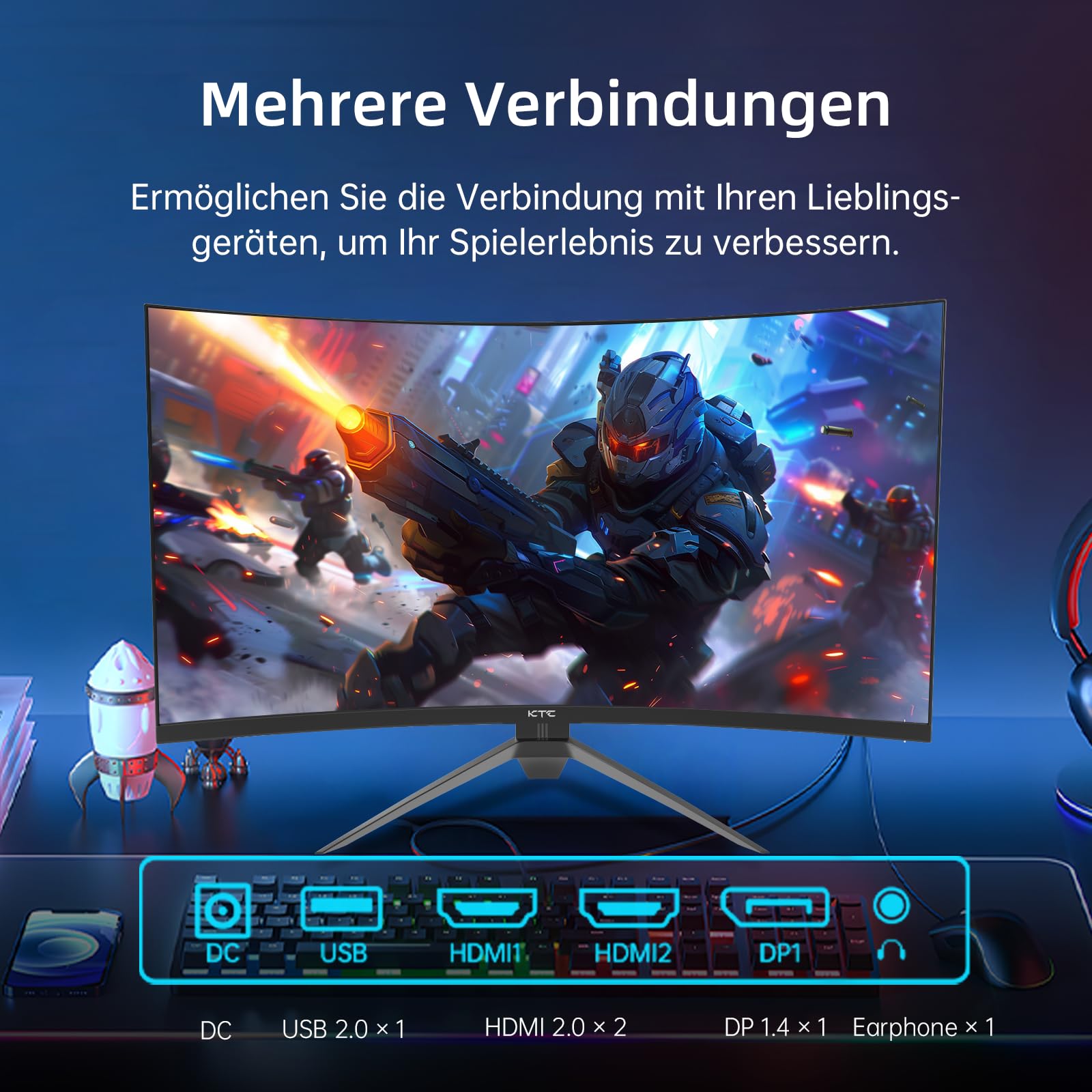 KTC Gaming Monitor 32 Pollici FHD Curvo Monitor, 240Hz, 1ms, 1920x1080, Freesync & G-sync, HVA 1500R Schermo PC, 125% sRGB, Inclinazione Regolabile, VESA, DP1.4/HDMI 2.0 240Hz, USB2.0, H32S17F