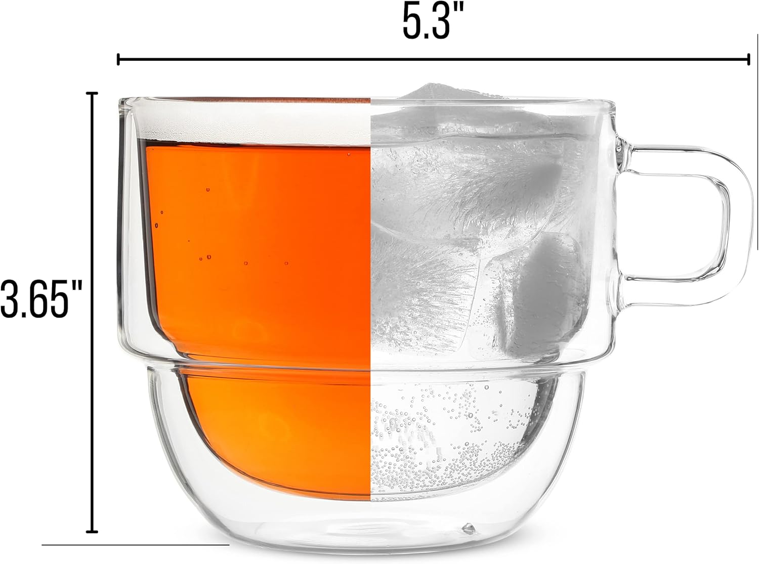 BTaT- Double Walled Stackable Glass Coffee Mugs, 16 oz, Set of 4, Glass Coffee Cups with Handle, Insulated Clear Coffee Mug for Hot and Cold Beverages, Cappuccino, Latte, Tea, Americano