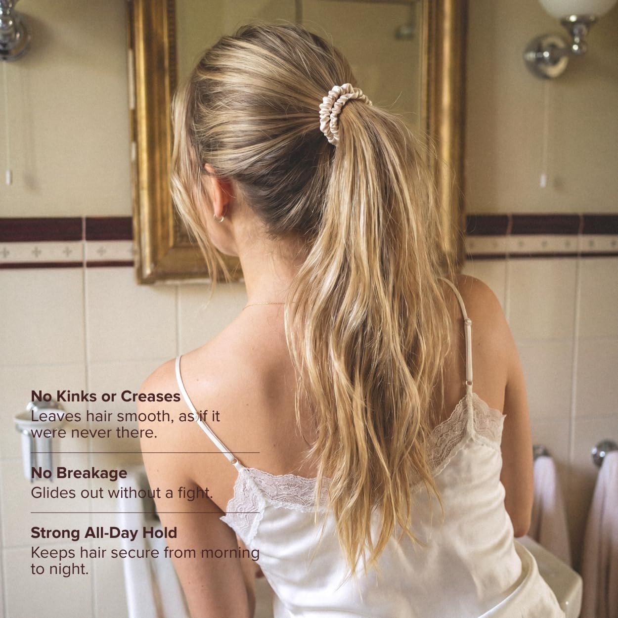 SILKE - Cintas para el cabello, coco, 100 % seda de lujo para el cabello, paquete de 6, lazos de seda para el cabello, sin daños, coleteros para mujeres, para todo tipo de cabello y estilos