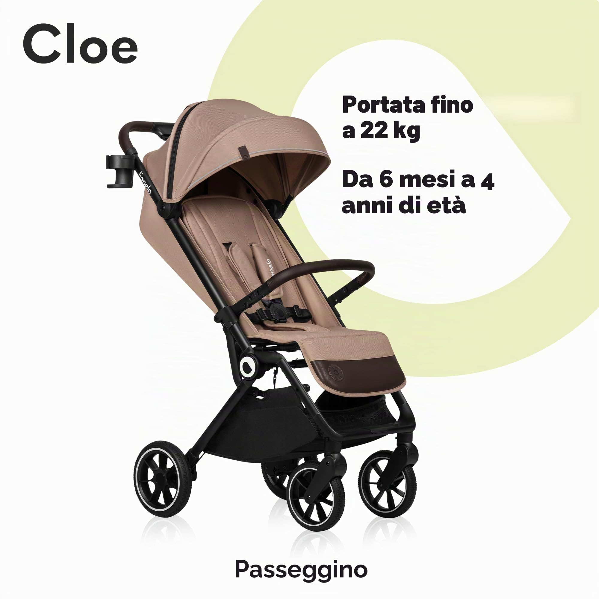LIONELO Cloe Passeggino Leggero e Pieghevole per bambini da 6 a 48 Mesi | Passegino Compatto fino a 22 kg, Schienale Reclinabile, Posizione Distesa, Cinture a 5 Punti, Ruote XXL, Zanzariera